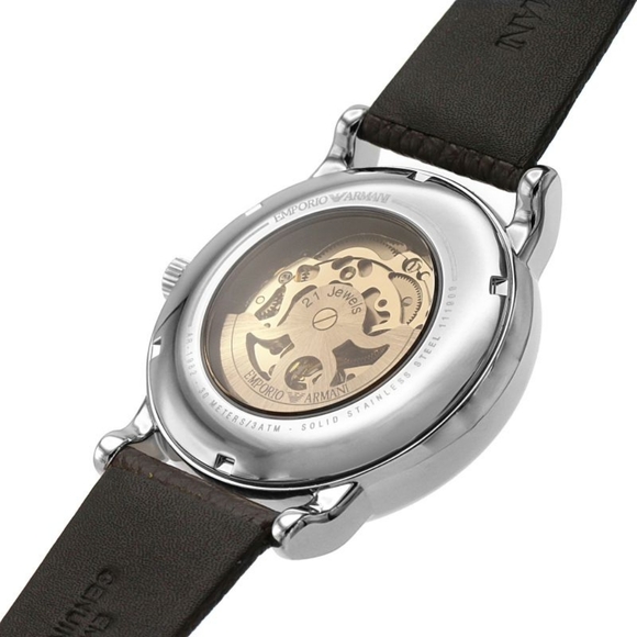 Emporio Armani Luigi AR1982 Automatic Skeleton Dial Leather Strap Men's Watch - Picture 9 of 16